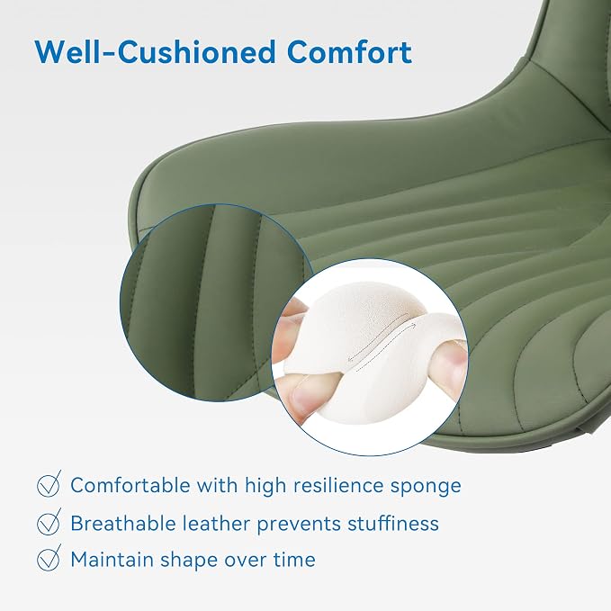 YOUNIKE Office Chair, Armless Desk Chair Computer Chair with Wheels, Modern Upholstered PU Leather Task Chair, Rolling Adjustable Swivel Home Office Desk Chair, Dark Green