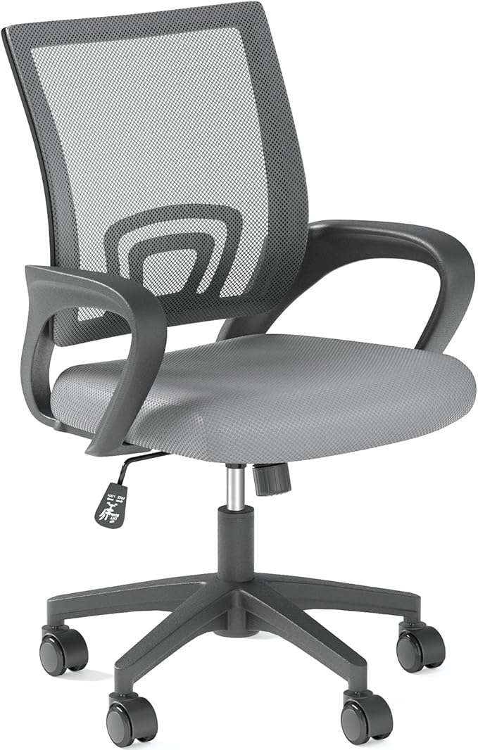 OS MOTOR Home Office Chair, Ergonomic Mid-Back Mesh Desk Chair with Lumbar Support, Adjustable Swivel Rolling Design, Comfy Armrest for Work, Study, Gaming, Vanity (Light Gray, Single Chair)