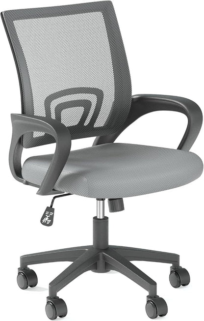 OS MOTOR Home Office Chair, Ergonomic Mid-Back Mesh Desk Chair with Lumbar Support, Adjustable Swivel Rolling Design, Comfy Armrest for Work, Study, Gaming, Vanity (Light Gray, Single Chair)