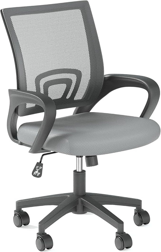 OS MOTOR Home Office Chair, Ergonomic Mid-Back Mesh Desk Chair with Lumbar Support, Adjustable Swivel Rolling Design, Comfy Armrest for Work, Study, Gaming, Vanity (Light Gray, Single Chair)