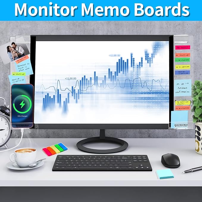Monitor Memo Board, 2PCS Multifunction Sticky Note Holder for Computer Screen, Acrylic Computer Monitor Memo Board, Office Desk Accessories, Computer Sticky Note Holder with Sticky Notes