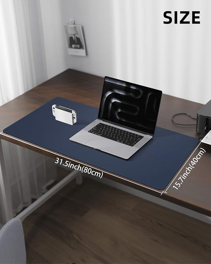 Leather Desk Pad Protector, Mouse Pad, Office Mat, Non-Slip PU Leather Blotter, Laptop Pad, Waterproof Writing Pad for Office and Home (Midnight Blue, 31.5" x 15.7")