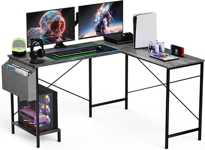 L Shaped Desk - 50" Reversible Home Office Computer Desk, Wood Top, Metal Frame, Side Bag, Sturdy Gaming Desk Corner Table for Work, Writing and Study, Space-Saving