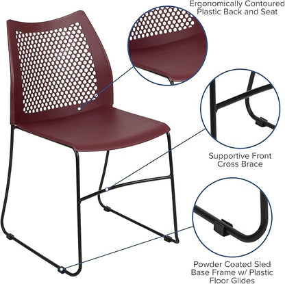 Flash Furniture HERCULES Series 661 lb. Capacity Burgundy Stack Chair with Air-Vent Back and Black Powder Coated Sled Base