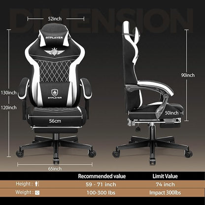 GTPLAYER Gaming Chair with Footrest, Big and Tall Game Chair High Back Computer Office Chair with Lumbar Support for Adults, Ergonomic Swivel Games Chair with Cushion Gaming, Fabric Black