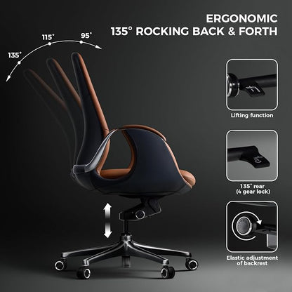 TOMU Genuine Leather Executive Office Chair, Executive Guest Chair, Mid Back Comference Office Chair for Office Comference Room Table,Swivel with Wheels, (Brown)