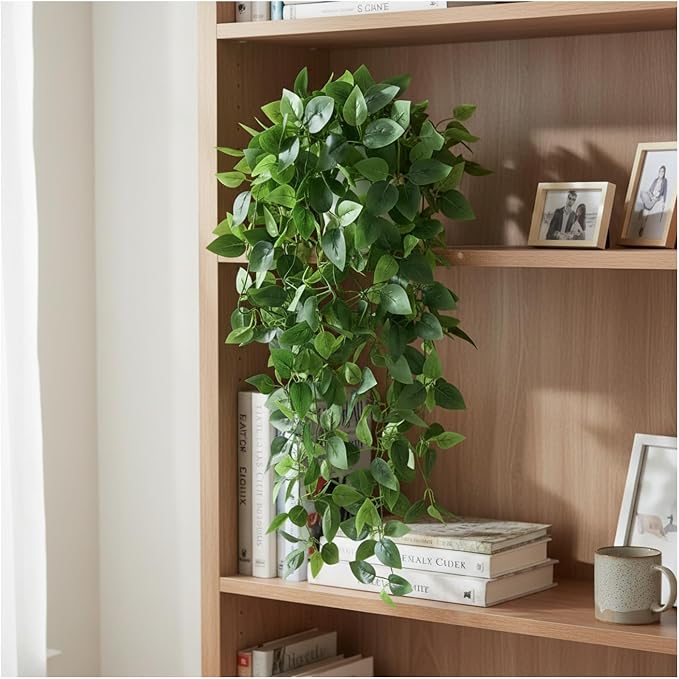 35.5" Artificial Pothos Ivy Plants Set of 2 with Pots, Fake Hanging Greenery Silk Leaves for Home Decor, Realistic Faux Plants for Shelf Tabletop Office, No Maintenance Needed (Light & Dark Green)