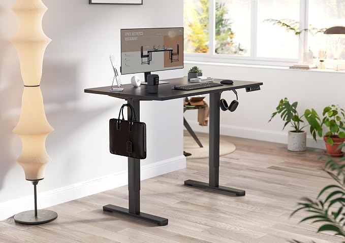 YDN Electric Standing Desk, 40 x 24 Inches Adjustable Height Stand up Desk with Cable Management, Home Office Desks with Splice Board & Frame, Black Top