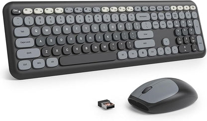 surmen Cute Keyboard and Mouse Wireless, Full-Size Retro Typewriter Wireless Silent Colorful Keyboard Low-Noise 2.4GHz for Home and Office (6-Gradient Dark)