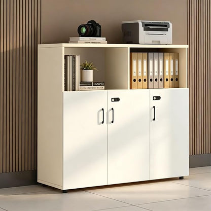 File Cabinet with Password Lock, Wood Lateral Filing Cabinet for Letter/A4 Files, 3 Drawer with Door, Printer Stand with Open Shelves for Home Office