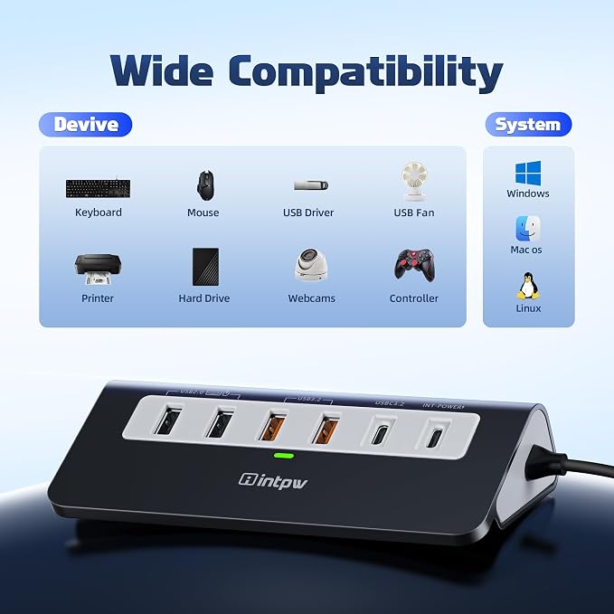 intpw USB C Hub, P9 PRO USB C Hub Multiport Adapter with 4K HDMI, PD 100W, Type-C & 2 USB A 3.2 10Gbps, 2 USB A 2.0, SD/TF Card Reader, Aluminum USB Hub for Laptop, iPhone 17 Series, MacBook, iPad