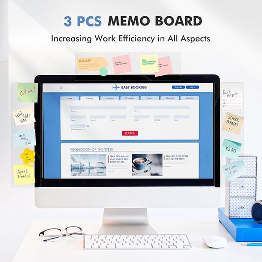 DOLLAR BOSS 3 Pcs 11" x 3.1" Transparent Acrylic Monitor Memo Board | Computer Screen Side Note Holder, Office Desk Accessories, Clear Message Board, For Sticky Notes Memos, Fits PC & Laptop