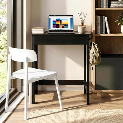 SoBuy Small Writing Desk with MDF Drawers, 24 inch Mini Desk with Side Hooks Suitable for Children Teenagers in Bedroom, Dorm, Living Room (Black, FWT43-SCH)