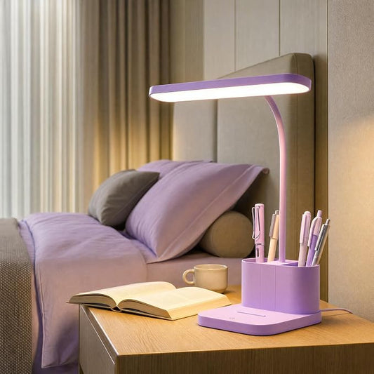 AXX Purple Desk Lamp for Home Office, Cute LED Table Light for Bedroom, College Dorm Room Kawaii Accessories for Kids Teen Girls
