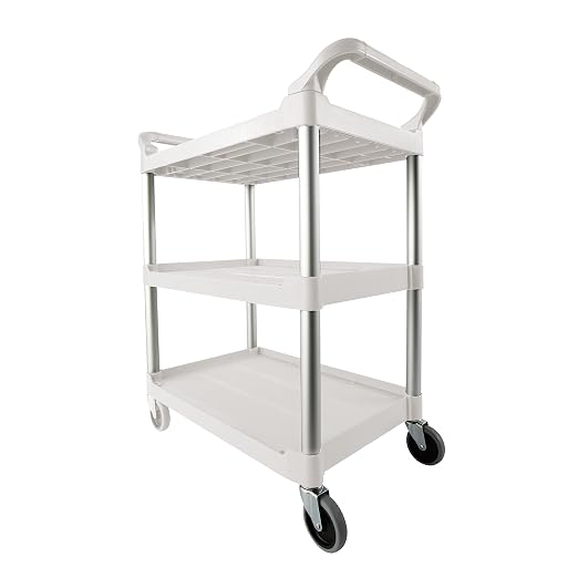 Rubbermaid Commercial Products Plastic Utility Service Cart with Wheels, White, 200 lbs Capacity, for Foodservice/Restaurant/Cleaning/Warehouse/Garage