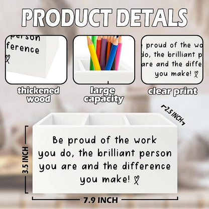 Inspirational Office Pen Pencil Holder Organizer for Desk, Thank You Appreciation Gifts for Women Men, Inspirational Gifts Wooden Box Sign for Home Office Desk Tabletop Decorations
