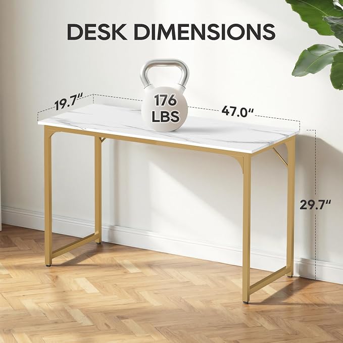 BestOffice Computer Desk,Home Office Desk, Modern Simple Style for Home Office Study Writing (Gold, 47 Inch)