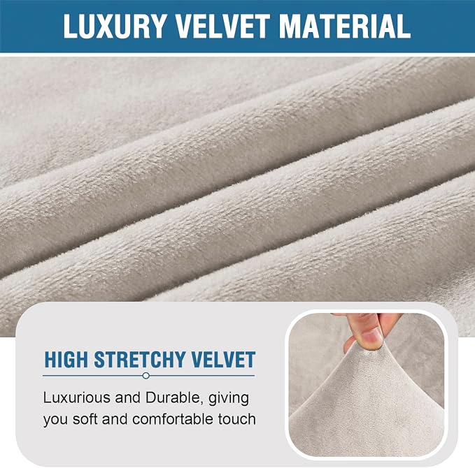 H.VERSAILTEX Armless Accent Chair Covers Thick Velvet Armless Chair Slipcovers High Stretch Chair Covers for Living Room Hotel Machine Washable Furniture Protector with Elastic Bottom, Oatmeal