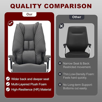 EXCEBET Big and Tall Office Chair 400lbs Wide Seat, Leather High Back Executive Office Chair with Foot Rest, Ergonomic Chairs Lumbar Support for Lower Back Pain Relief (Grey)