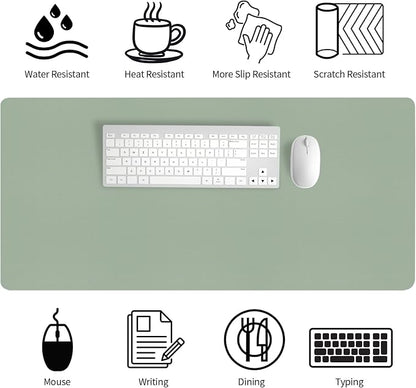 Bloss Leather Desk Mat, Large Mouse Pad, Non-Slip Desk Protector Mat, Leather Desk Blotter, Waterproof Desk Pad for Office Home Decor/Grey Green(35.4×15.7 Inches)