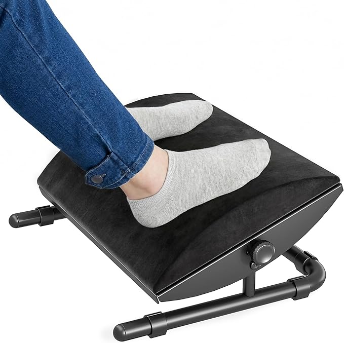PEGZONE Ergonomic Foot Rest Under Desk, Adjustable Footrest with Removable Memory Foam and Non-Slip Steel Base, Washable Cover, Desk Foot Stool for Home Office and Study, Black