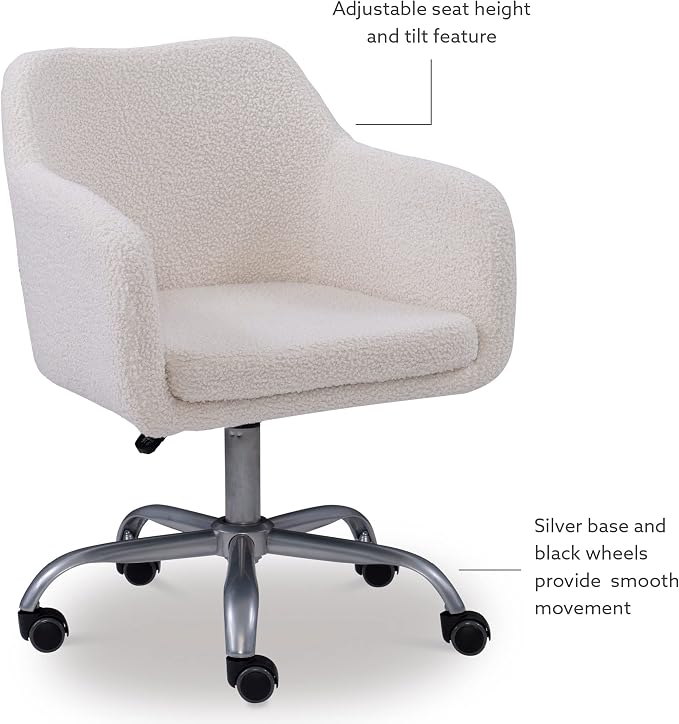 Linon Home Decor Products Linon Brooklyn Sherpa Office Chair, Ivory