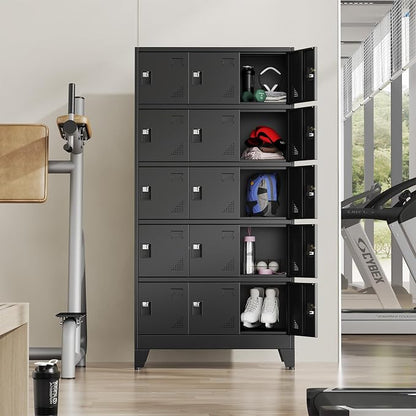 Metal Lockers for Employees-15 Doors Storage Locker with Shelves and Lockable Steel Cabinet for School,Gym,Office,Staff,Assembly Required,Black