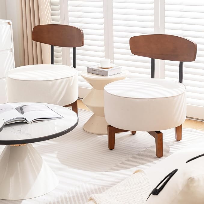 Swivel Accent Chair Living Room with Back, upholstered Wood Chair for Bedroom Office, mid Century Modern Linen Cream