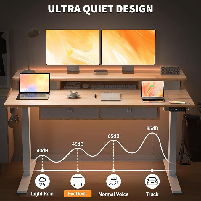 48 * 30 Inches Electric Standing Desk Adjustable Height with 4 Drawers, Double Storage Shelves Stand Up Desk, Home Office Workstation Sit Stand Desk (Nature)