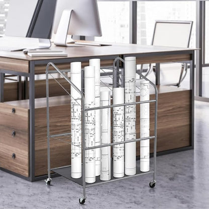 Houseables Blueprint Holder, Blueprint Storage, Construction Plan Holder, Storage Rack, Print Rack, Map Cabinet, Poster Display, Blue Print Organizer on Wheels, Architect, Paper, Tube, 20 Slot Cart