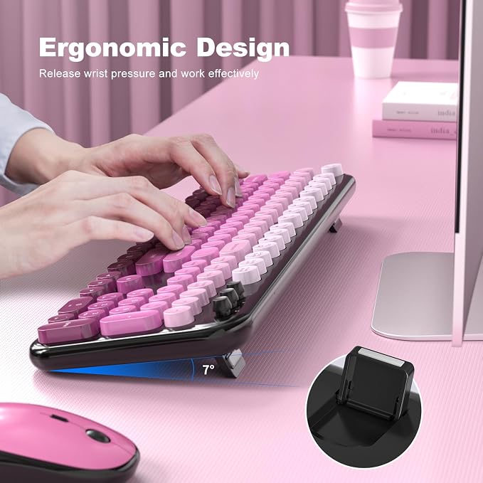 Dilter Wireless Keyboard and Mouse Combo, 104 Keys Full Size Typewriter Keyboards, 2.4G USB Plug and Play for Windows 7 8 10 11, PC, Laptop, Desktop, Black & Pink