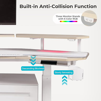 EUREKA ERGONOMIC Standing Desk,63" Electric Adjustable Height Computer Desk,Wing Shaped Music Studio Desk, LED Monitor Stands, Dual Motor&Slot, Maple