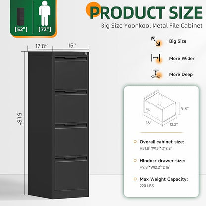 4 Drawer File Cabinet with Lock, Filing Cabinets for Home Office | Tall File Cabinet, Lockable File Cabinet, Metal File Cabinet for Letter/Legal/A4/F4 Size, Assemble Required