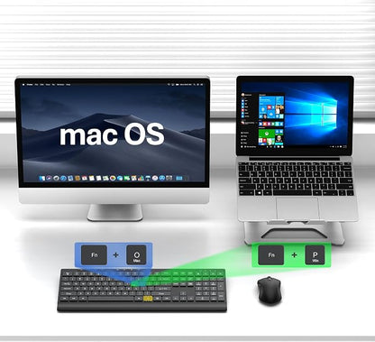 Wireless Keyboard and Mouse Combo, Full Size Quiet Key Computer Keyboard and Cordless Mice with 3 DPI Adjustable, 2.4G Lag-Free, Long Battery Life, Compatible with Windows and Mac Systems, Black