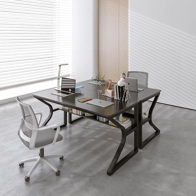 OSCHF Office Desk with Storage Shelf - 47.3" Long Writing Table for Single-Person Workstation, Modern Study Gaming Computer Desk, Black