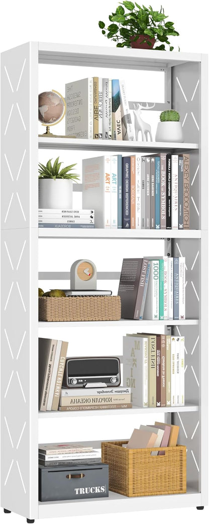 UNICOLY 5 Tier White Bookshelf, 55" H Tall Bookshelf with 5 Storage Shelves, Heavy Duty Deep Shelves, Open Shelf Bookcase with 5 Bookends, Modern Display Shelves for Books, Toys, CD, W23×D10“