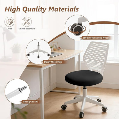 Small Office Chair with Wheels, Armless Desk Chair Height Adjustable Swivel Rolling Task Chair Breathable Mesh Ergonomic Computer Work Chair for Adult, Black and White