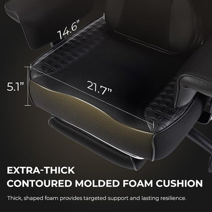 Dowinx Big and Tall Office Chair 400 Lbs with Rotating Massage Lumbar Support, Wide Thick Seat Cushion and Adjustable Armrest,Mesh Computer Gaming Chairs with Footrest,Black