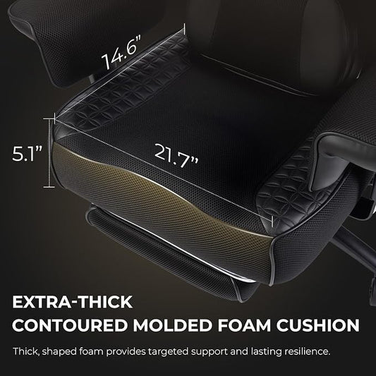 Dowinx Big and Tall Office Chair 400 Lbs with Rotating Massage Lumbar Support, Wide Thick Seat Cushion and Adjustable Armrest,Mesh Computer Gaming Chairs with Footrest,Black