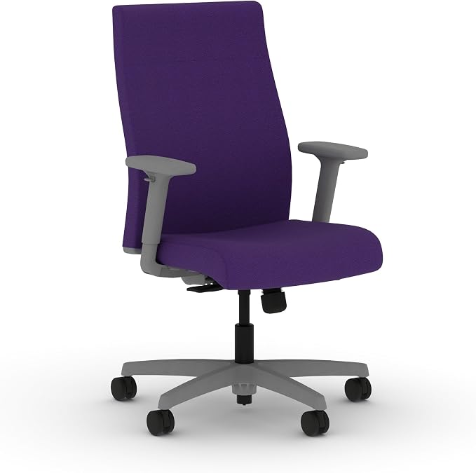 HON Ignition 2.0 Ergonomic Office Chair with Adjustable Arms, Standard Synchro‑Tilt Recline, Upholstered Desk and Computer Chair for Home Office or Workstation, Titanium Frame, Iris