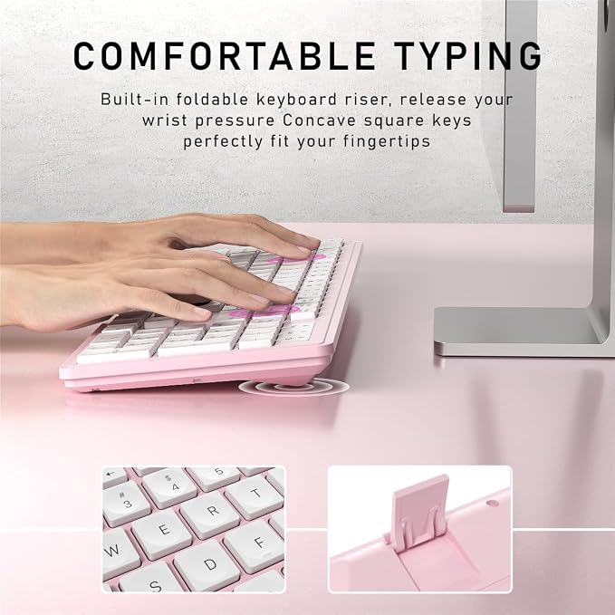 Wireless Keyboard and Mouse, 2.4GHz Cordless Keyboard Mouse Combo, Optical Mouse, Plug and Play USB Receiver, Compatible with Windows, Mac, Laptop, and PC（White Pink）