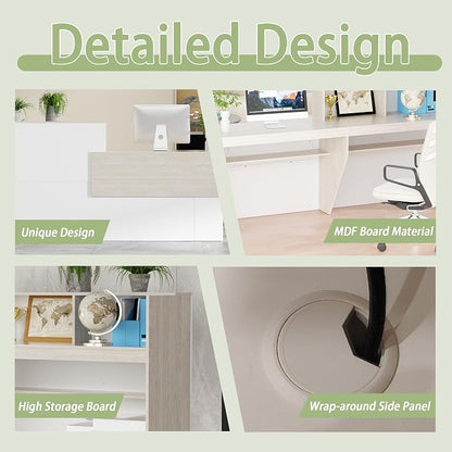 85.8 inches Reception Desk with Counter Modern Front Table Checkout Counter Table Retail Counter for Reception Room,Salon,Office,Store,Shop,Clinic,Lobbies,Retail,Home,White