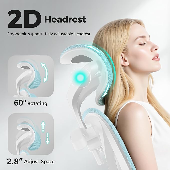 Ergonomic Office Chair High Back Desk Chair with Lumbar Support, Breathable Mesh Computer Chair with Adjustable Armrests Height, Reclining Swivel Big and Tall Gaming Chair for Home Office(Light Blue)