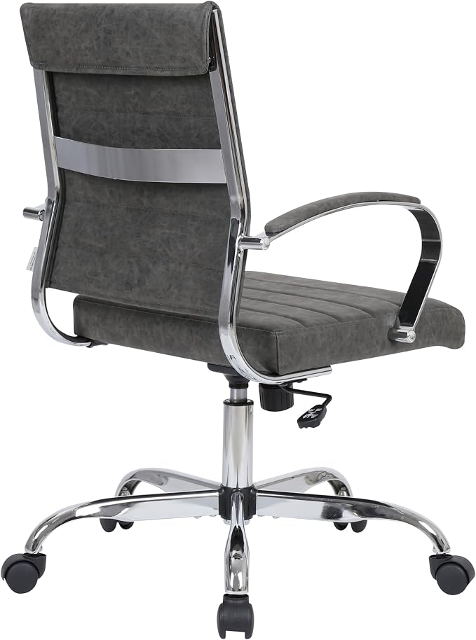 LeisureMod Benmar Leather Office Desk Chair, Mid-Back Ergonomic Swivel Chair with Lumbar Support, Adjustable Height, Tilt Lock, Cushioned Seat & Back, Home Office Task Chair (Charcoal, Set of 8)