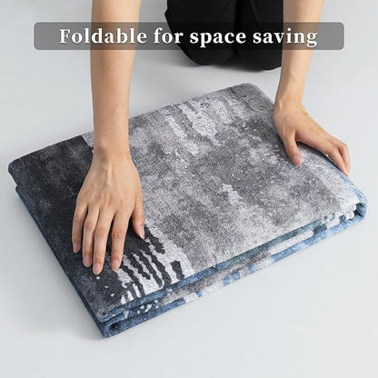 Ciicool 6ft Round Washable Rug, Modern Abstract Circle Rugs, Non-Slip Thin Low-Pile Rug Navy Grey Circular Print Distressed Carpet for Bedroom Living Room Under Dining Table Home Office Decor