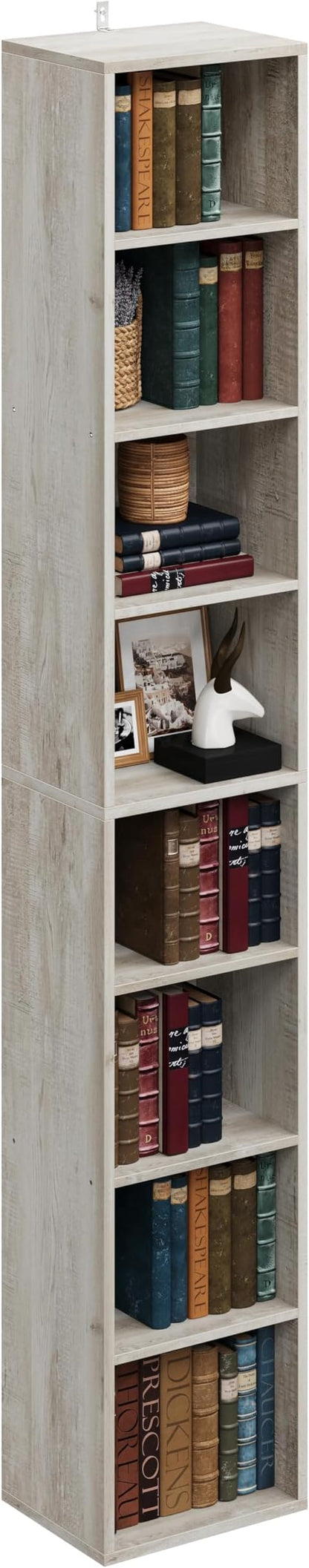IRONCK Tall Narrow Bookshelf 8 Tiers, Compact Corner Bookcase, Floor Standing Display Storage Shelves 71 in Tall, Easy to Match for Living Room, Office, Study, Bedroom
