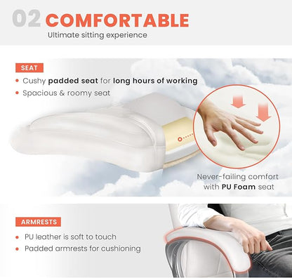 NEO Chair Office Desk Chair Computer Ergonomic Executive High Back Managerial PU Leather Lumbar Support Task Gaming Seat Adjustable Height Swivel Rolling Wheels (All White)