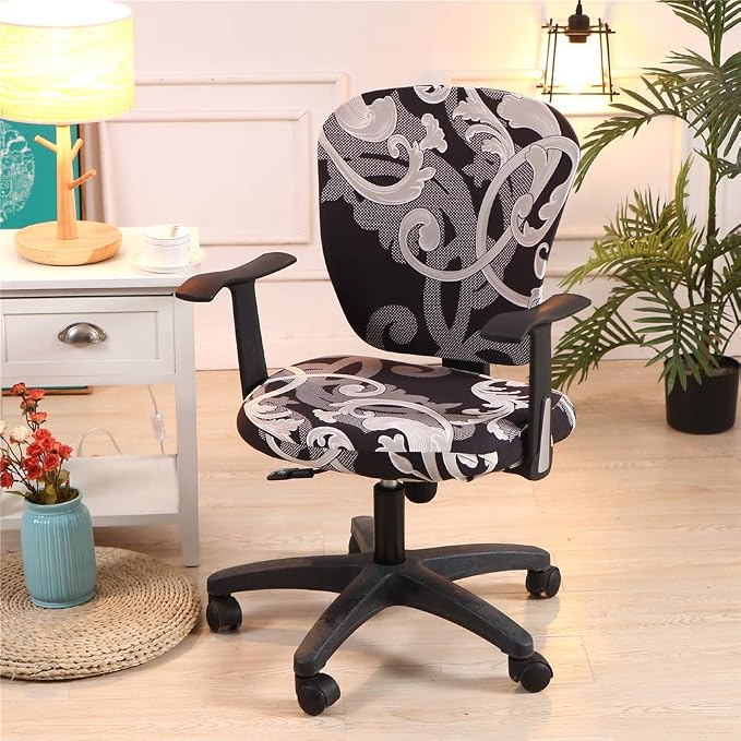 Jinzio Computer Office Chair Cover - Split Protective & Stretchable Cloth Polyester Universal Desk Task Chair Chair Covers Stretch Rotating Chair Slipcover, Grey Black