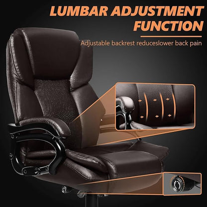 500lbs Big and Tall Office Chair with Dual Rubber Wheel and Pocket Spring Cushion, Comfy Heavy Duty Office Chair for Low Back Pain Relief, Large Executive Desk Chair with Adjustable Lumbar Support