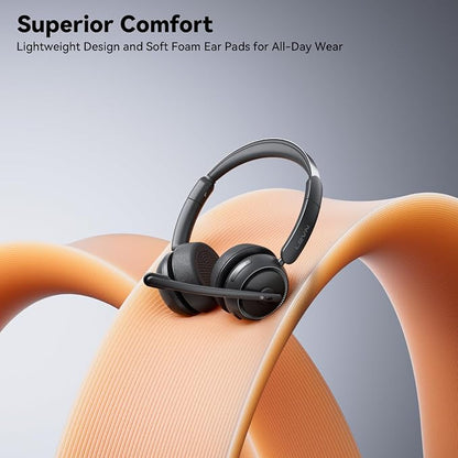 Wireless Headset with Mic for Work, Bluetooth Headset with Microphone (Noise Cancelling & Mute Button), Wireless Headphones with Mic for Work from Home/Office/PC/Call Center/Computer/Laptop/Teams/Zoom